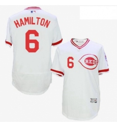 Mens Majestic Cincinnati Reds 6 Billy Hamilton White Flexbase Authentic Collection Cooperstown MLB Jersey