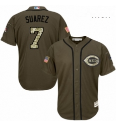 Mens Majestic Cincinnati Reds 7 Eugenio Suarez Authentic Green Salute to Service MLB Jersey 