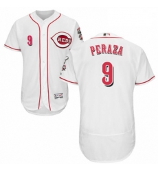 Mens Majestic Cincinnati Reds 9 Jose Peraza White Home Flex Base Authentic Collection MLB Jersey