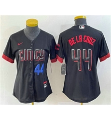 Women Cincinnati Reds 44 Elly De La Cruz Number Black 2023 City Connect Cool Base Stitched Baseball Jersey3