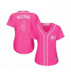 Womens Cincinnati Reds 4 Jose Iglesias Replica Pink Fashion Cool Base Baseball Jersey 