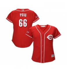 Womens Cincinnati Reds 66 Yasiel Puig Replica Red Alternate Cool Base Baseball Jersey 