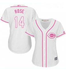 Womens Majestic Cincinnati Reds 14 Pete Rose Replica White Fashion Cool Base MLB Jersey