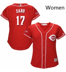 Womens Majestic Cincinnati Reds 17 Chris Sabo Replica Red Alternate Cool Base MLB Jersey