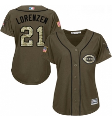 Womens Majestic Cincinnati Reds 21 Michael Lorenzen Replica Green Salute to Service MLB Jersey