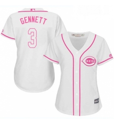 Womens Majestic Cincinnati Reds 3 Scooter Gennett Replica White Fashion Cool Base MLB Jersey 