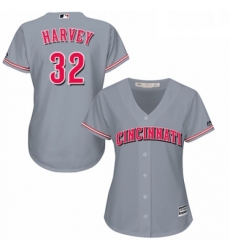 Womens Majestic Cincinnati Reds 32 Matt Harvey Replica Grey Road Cool Base MLB Jersey 