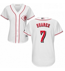 Womens Majestic Cincinnati Reds 7 Eugenio Suarez Authentic White Home Cool Base MLB Jersey 