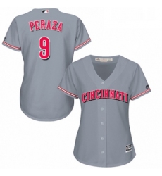 Womens Majestic Cincinnati Reds 9 Jose Peraza Replica Grey Road Cool Base MLB Jersey 