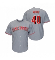 Youth Cincinnati Reds 40 Alex Wood Replica Grey Road Cool Base Baseball Jersey 