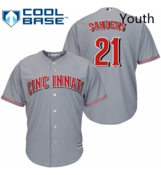 Youth Majestic Cincinnati Reds 21 Reggie Sanders Authentic Grey Road Cool Base MLB Jersey