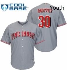 Youth Majestic Cincinnati Reds 30 Ken Griffey Replica Grey Road Cool Base MLB Jersey