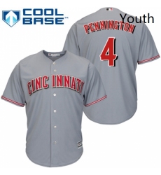 Youth Majestic Cincinnati Reds 4 Cliff Pennington Authentic Grey Road Cool Base MLB Jersey 