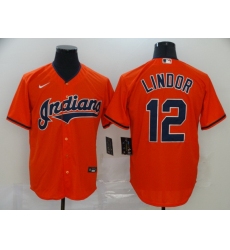 Indians 12 Francisco Lindor Orange 2020 Nike Cool Base Jersey