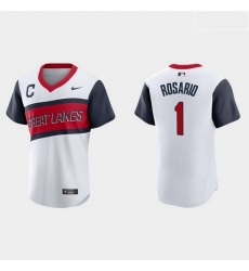 Men Cleveland Indians 1 Amed Rosario Men Nike White 2021 Little League Class Authentic MLB Jersey