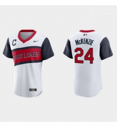 Men Cleveland Indians 24 Triston McKenzie Men Nike White 2021 Little League Class Authentic MLB Jersey