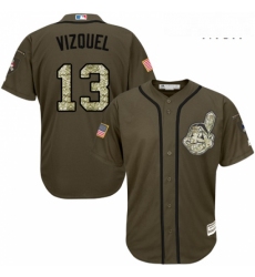 Mens Majestic Cleveland Indians 13 Omar Vizquel Replica Green Salute to Service MLB Jersey 