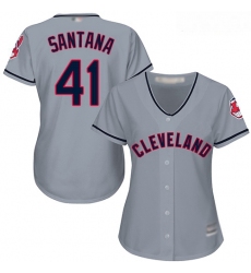 Indians #41 Carlos Santana Grey Road Women Stitched Baseball Jersey