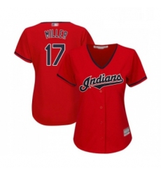 Womens Cleveland Indians 17 Brad Miller Replica Scarlet Alternate 2 Cool Base Baseball Jersey 