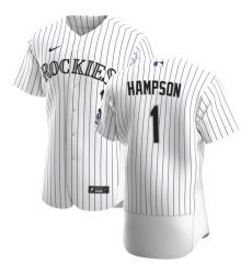 Men Colorado Rockies 1 Garrett Hampson Men Nike White Home 2020 Flex Base Player MLB Jersey