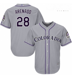 Mens Majestic Colorado Rockies 28 Nolan Arenado Replica Grey Road Cool Base MLB Jersey