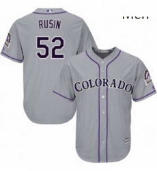 Mens Majestic Colorado Rockies 52 Chris Rusin Replica Grey Road Cool Base MLB Jersey 