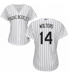 Womens Majestic Colorado Rockies 14 Tony Wolters Replica White Home Cool Base MLB Jersey 