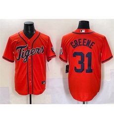 Men Detroit Tigers 31 Riley Greene Orange With Patch Cool Base Stitched Baseball Jersey Men Detroit Tigers 31 Riley Greene Orange With Patch Cool Base Stitched Baseball Jersey