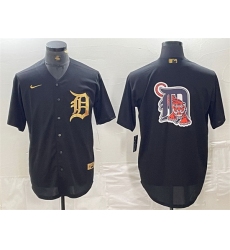 Men Detroit Tigers Black Team Big Logo Cool Base Stitched Baseball Jersey 3