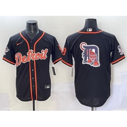 Men Detroit Tigers Team Big Logo Black With Patch Cool Base Stitched Baseball Jersey