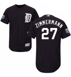 Mens Majestic Detroit Tigers 27 Jordan Zimmermann Navy Blue Alternate Flex Base Collection 2018 World Series Jersey