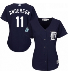 Womens Majestic Detroit Tigers 11 Sparky Anderson Authentic Navy Blue Alternate Cool Base MLB Jersey 