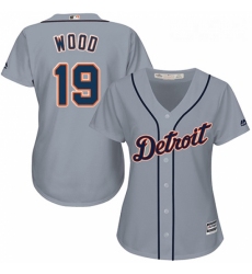 Womens Majestic Detroit Tigers 19 Travis Wood Replica Grey Road Cool Base MLB Jersey 