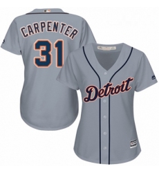 Womens Majestic Detroit Tigers 31 Ryan Carpenter Authentic Grey Road Cool Base MLB Jersey 