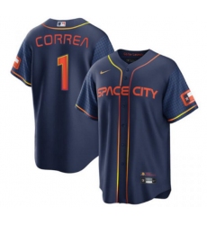 Men Houston Astros 1 Carlos Correa 2022 Navy City Connect Cool Base Stitched jersey