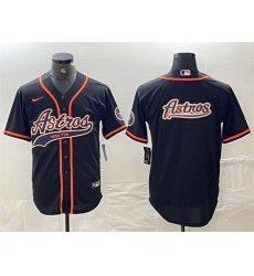 Men Houston Astros Black Team Big Logo With Patch Cool Base Stitched Baseball Jersey 1