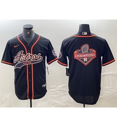 Men Houston Astros Black Team Big Logo With Patch Cool Base Stitched Baseball Jersey