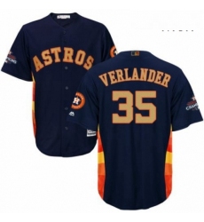 Mens Majestic Houston Astros 35 Justin Verlander Replica Navy Blue Alternate 2018 Gold Program Cool Base MLB Jersey 