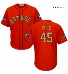 Mens Majestic Houston Astros 45 Gerrit Cole Replica Orange Alternate 2018 Gold Program Cool Base MLB Jersey 