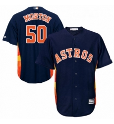 Mens Majestic Houston Astros 50 Charlie Morton Replica Navy Blue Alternate Cool Base MLB Jersey 