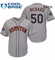 Mens Majestic Houston Astros 50 JR Richard Replica Grey Road 2017 World Series Champions Cool Base MLB Jersey