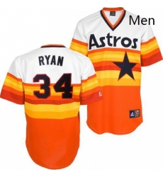 Mens Mitchell and Ness Houston Astros 34 Nolan Ryan Replica WhiteOrange Throwback MLB Jersey