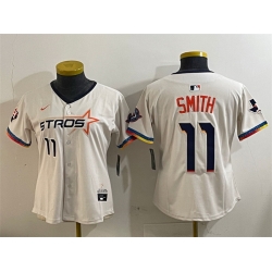 Women Houston Astros 11 Cam Smith Cream 2025 City Connect With Texas Patch Limited Stitched Baseball Jersey
