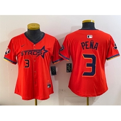 Women Houston Astros 3 Jeremy Pena Orange 2025 City Connect With Texas Patch Limited Stitched Baseball Jersey
