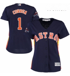 Womens Majestic Houston Astros 1 Carlos Correa Authentic Navy Blue Alternate 2017 World Series Champions Cool Base MLB Jersey