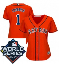 Womens Majestic Houston Astros 1 Carlos Correa Orange Alternate Cool Base Sitched 2019 World Series Patch Jersey