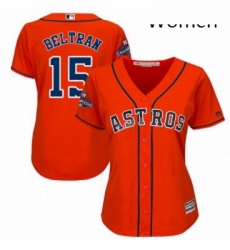 Womens Majestic Houston Astros 15 Carlos Beltran Authentic Orange Alternate 2017 World Series Champions Cool Base MLB Jersey