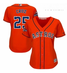 Womens Majestic Houston Astros 25 Jose Cruz Jr Authentic Orange Alternate 2017 World Series Champions Cool Base MLB Jersey