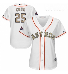 Womens Majestic Houston Astros 25 Jose Cruz Jr Authentic White 2018 Gold Program Cool Base MLB Jersey