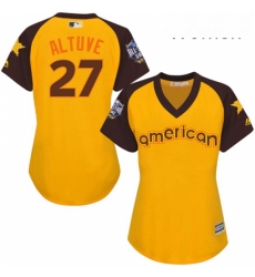 Womens Majestic Houston Astros 27 Jose Altuve Authentic Yellow 2016 All Star American League BP Cool Base MLB Jersey